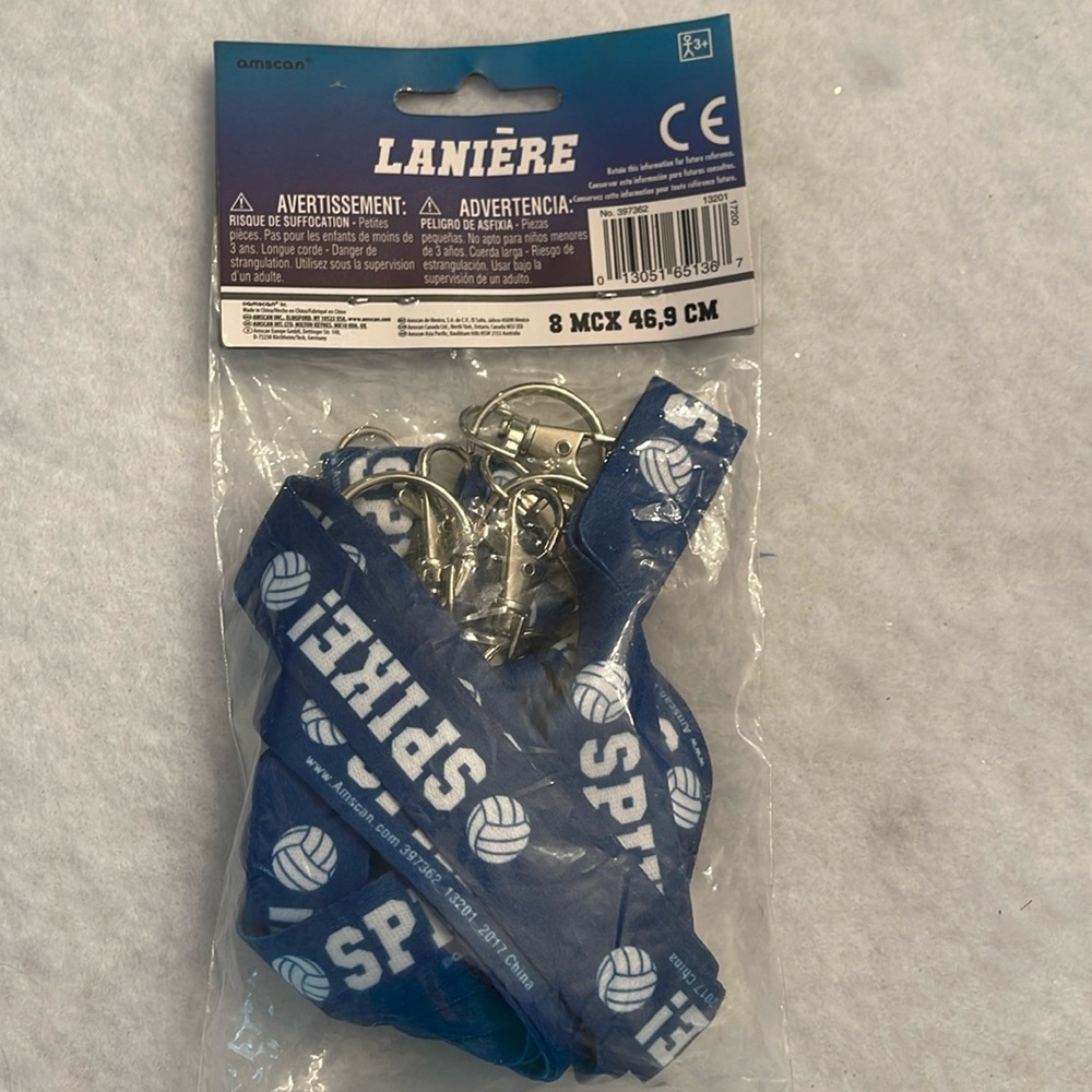Blue Volleyball Lanyards nwt 8 total, one pack of eight. Keychain, lanyard.